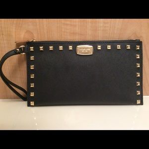 Michael Kors Black Wristlet Clutch with Gold Studs